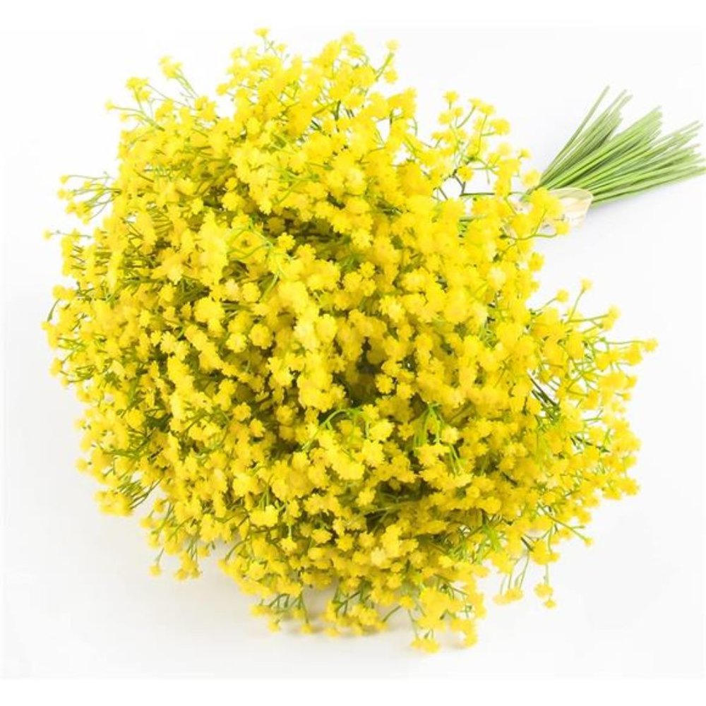 Artificial Baby Breath Flowers Yellow Gypsophila Bouquets 15pcs Real Touch